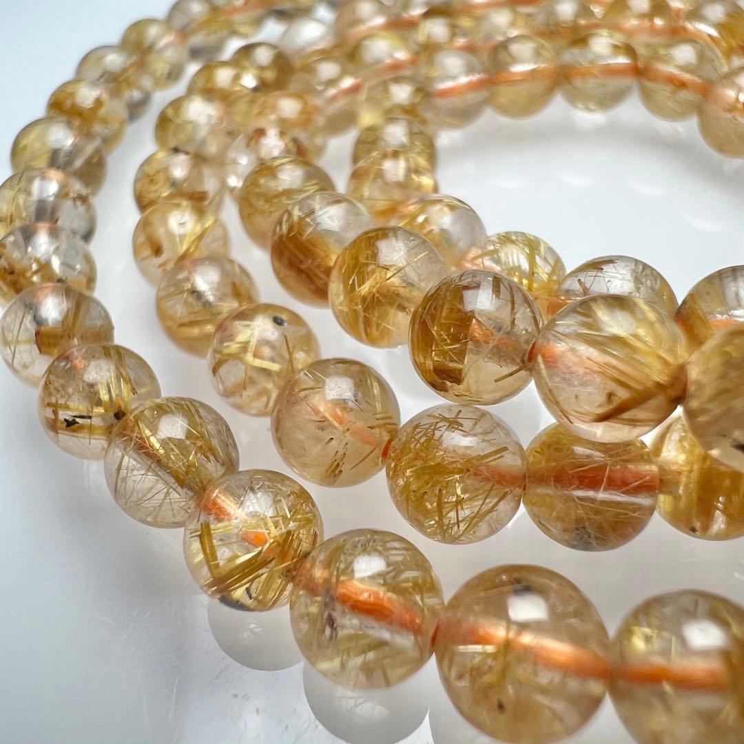 【81222】ハイグレード ゴールドルチルクォーツ5mm54cm 3連巻きブレス