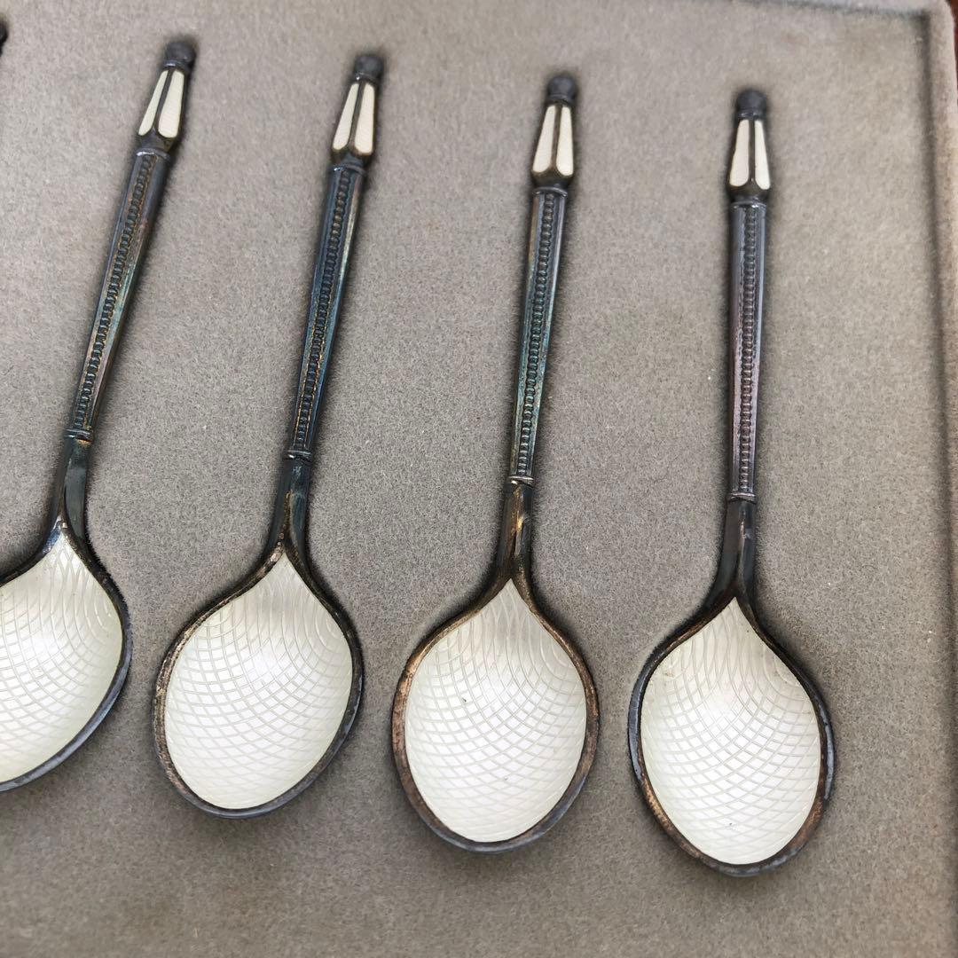 アントン ミケルセン　純銀製　デミタススプーン6客　七宝　ジョージジェンセン　銀