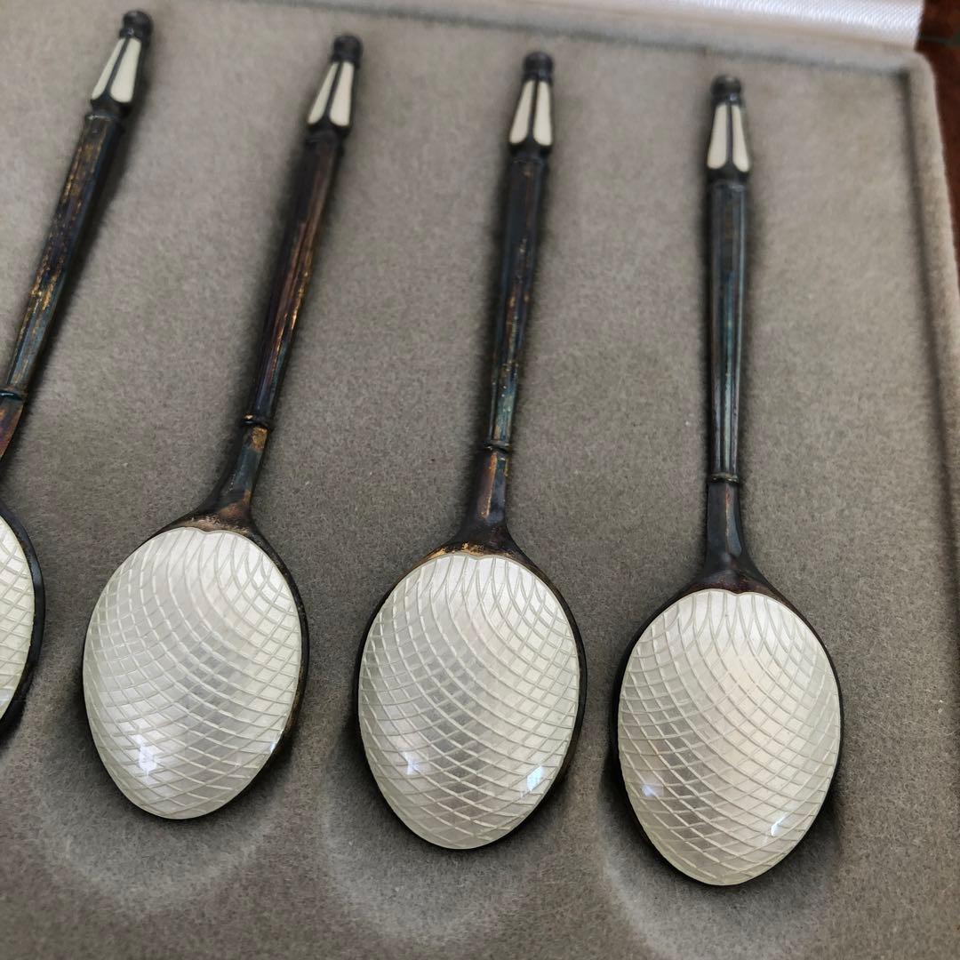 アントン ミケルセン　純銀製　デミタススプーン6客　七宝　ジョージジェンセン　銀