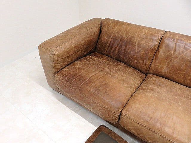 英国ヴィンテージスタイル総革カウチソファ　フェザークッション/ダメージ仕上げ