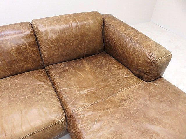 英国ヴィンテージスタイル総革カウチソファ　フェザークッション/ダメージ仕上げ