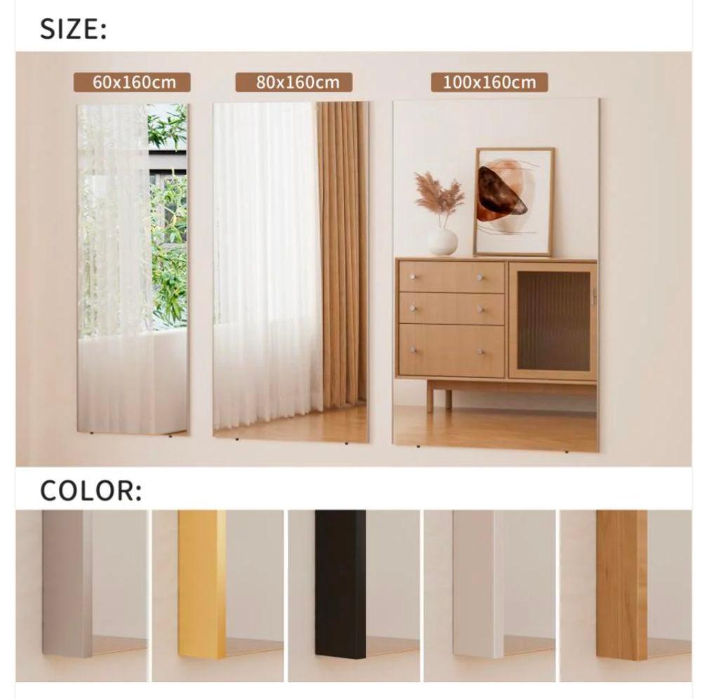 【新品】割れない全身ミラー 60×160cm ブラック 壁掛け＆立て掛け対応