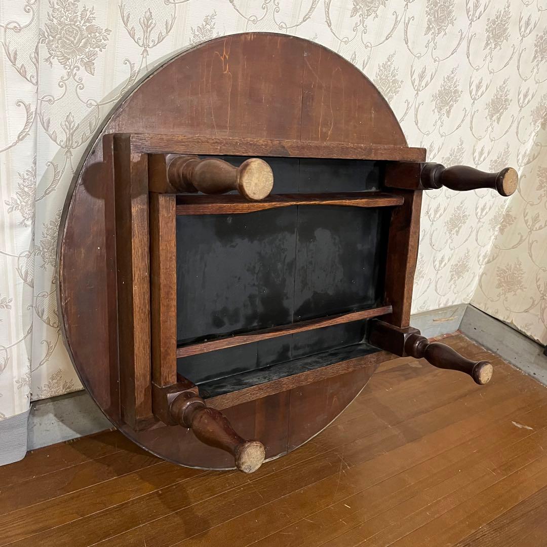 【アンティーク】昭和レトロ 木製 ろくろ脚 折り畳み ちゃぶ台 座卓 古家具