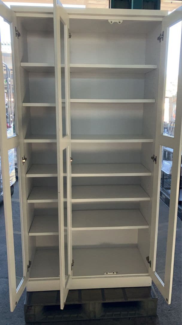 日本製 ガラス扉付き 大型食器棚 キャビネット ホワイト