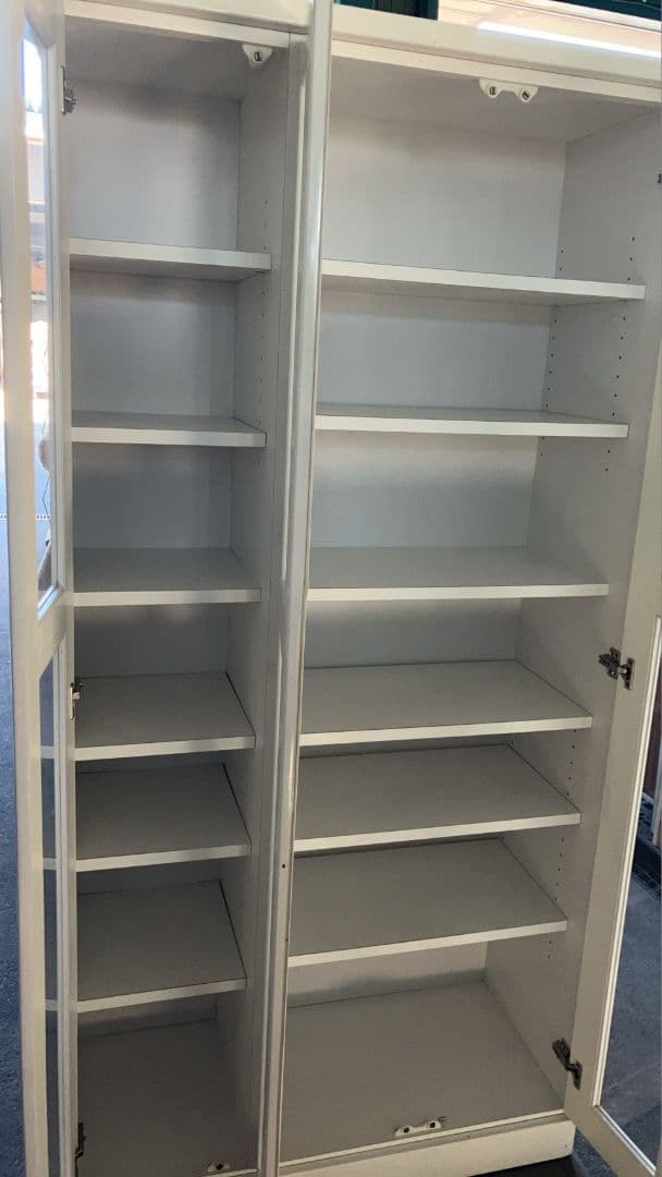 日本製 ガラス扉付き 大型食器棚 キャビネット ホワイト