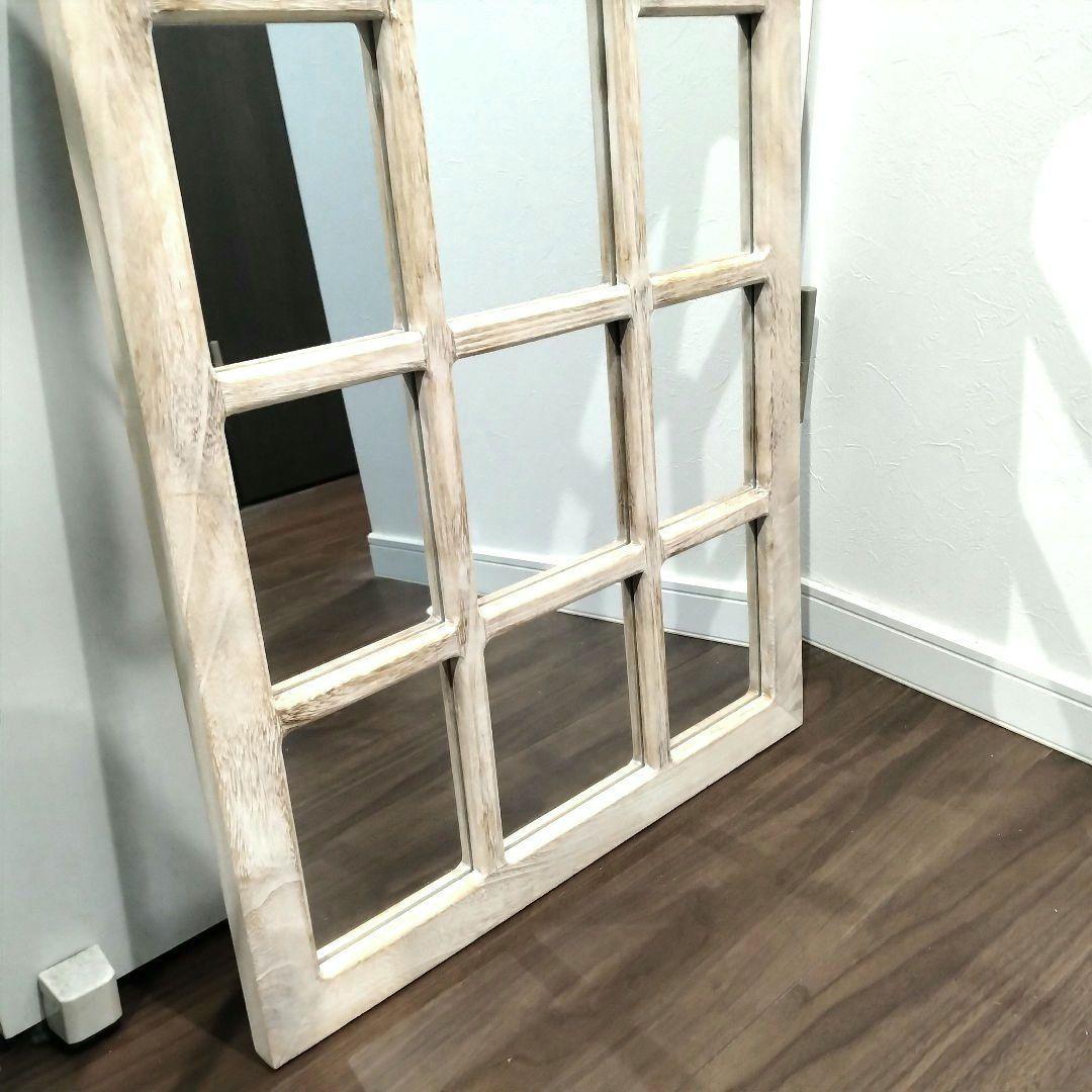 窓枠 窓風 ミラー 鏡 アンティーク調 シャビー 特大 大型 80×50cm