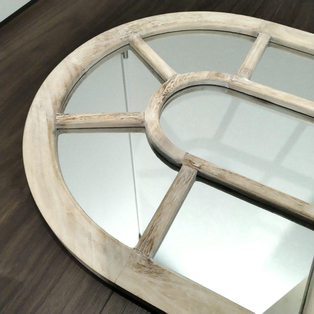 窓枠 窓風 ミラー 鏡 アンティーク調 シャビー 特大 大型 80×50cm