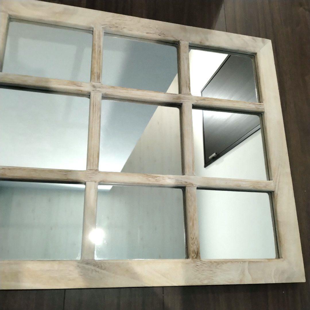 窓枠 窓風 ミラー 鏡 アンティーク調 シャビー 特大 大型 80×50cm
