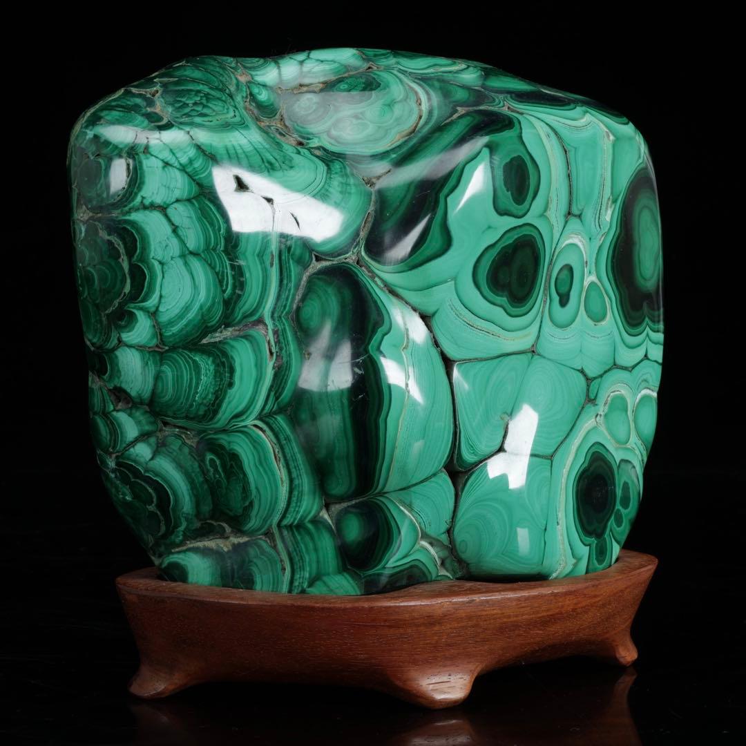 天然マラカイト 孔雀石 台座付 5.3kg 原石 鑑賞石水石 飾石 鉱石 美石