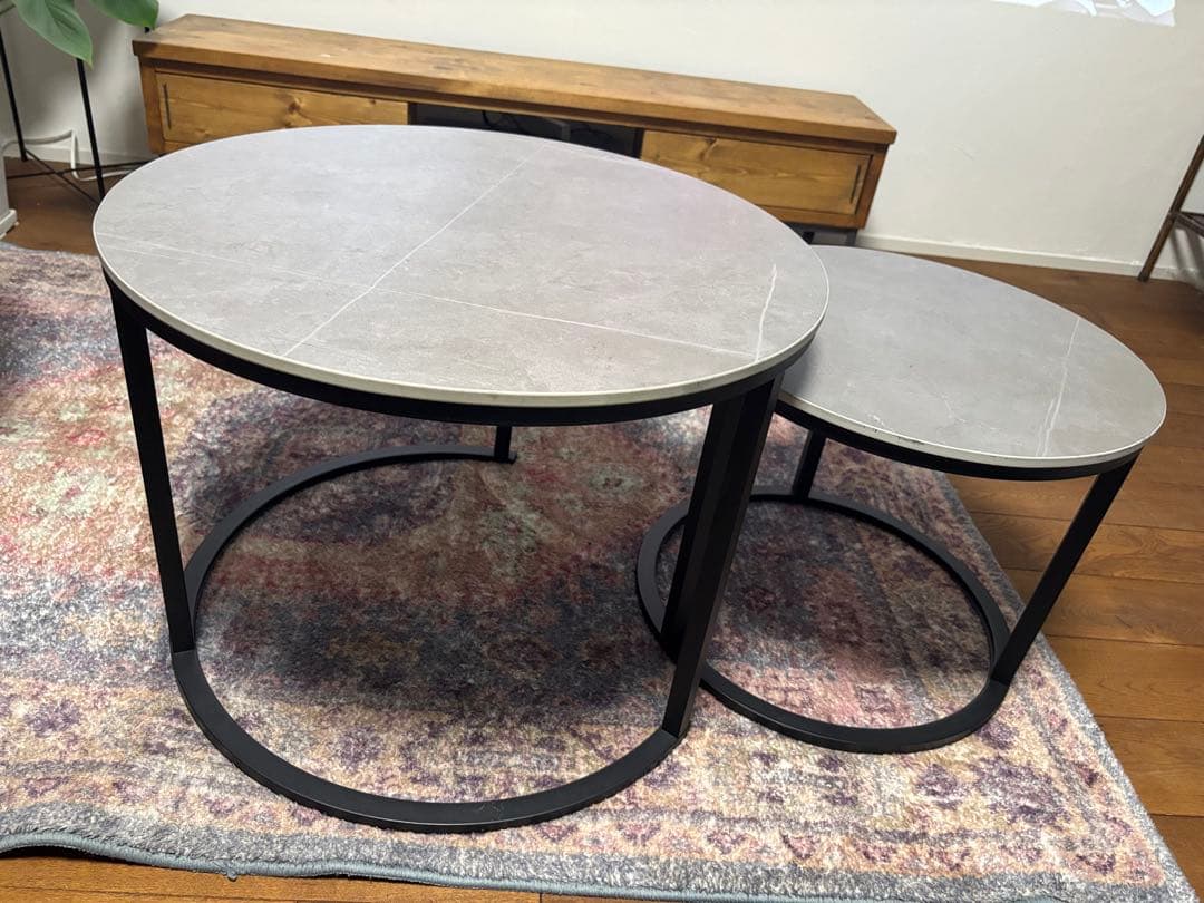 グレー センターテーブル 二個テーブル
