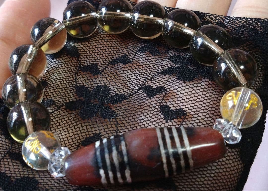 【希少 天珠】三色八線天珠 良質紅玉 ブレス ※サイズ変更OK dzibeads