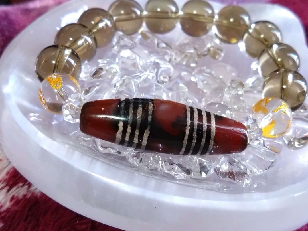 【希少 天珠】三色八線天珠 良質紅玉 ブレス ※サイズ変更OK dzibeads