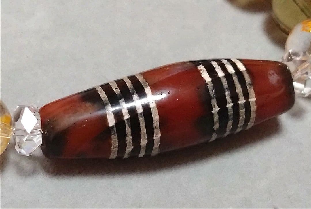 【希少 天珠】三色八線天珠 良質紅玉 ブレス ※サイズ変更OK dzibeads