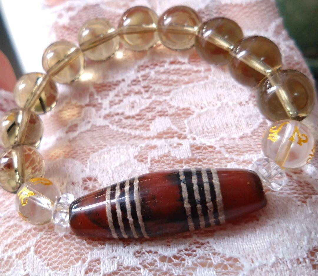 【希少 天珠】三色八線天珠 良質紅玉 ブレス ※サイズ変更OK dzibeads