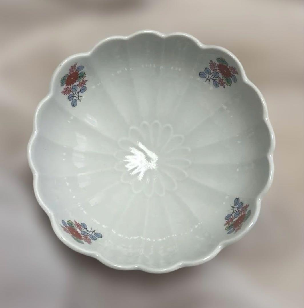 有田焼 元禄古伊万里 菊割小鉢揃 5枚セット 輪花鉢 色絵 煮物鉢 刺身