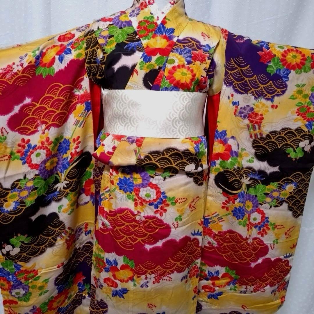 七五三　小さめ7歳　アンティーク着物　長襦袢付き　18ー9