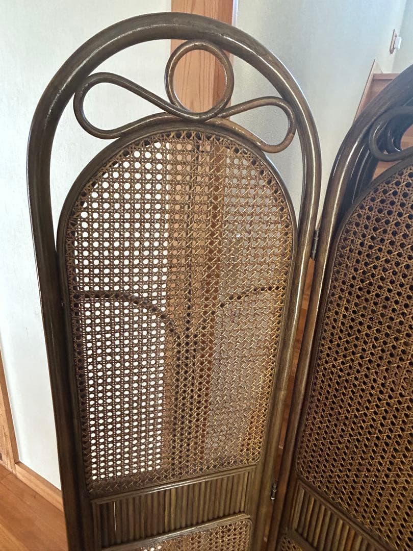 ラタン 4連 パーテーション 衝立 間仕切り ヴィンテージ 昭和レトロ