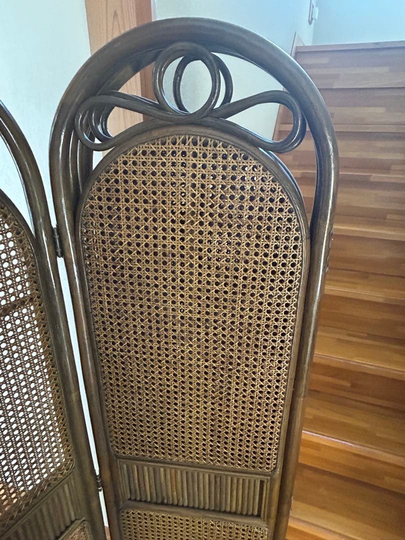 ラタン 4連 パーテーション 衝立 間仕切り ヴィンテージ 昭和レトロ