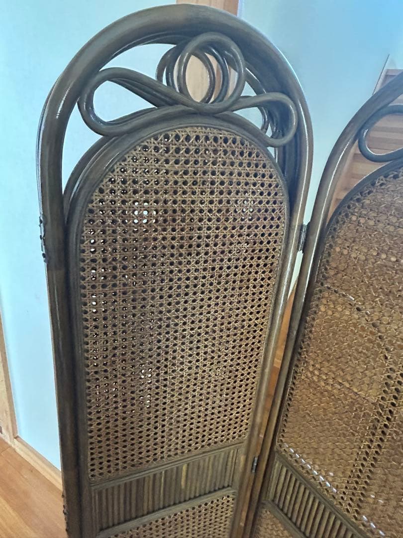 ラタン 4連 パーテーション 衝立 間仕切り ヴィンテージ 昭和レトロ