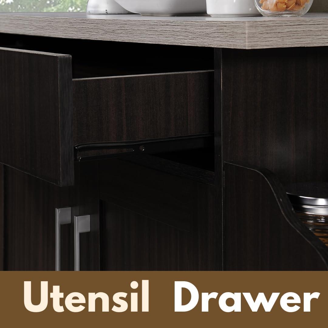 Hodedah キッチンアイランド チョコレート/グレー(トップ)スパイスラック