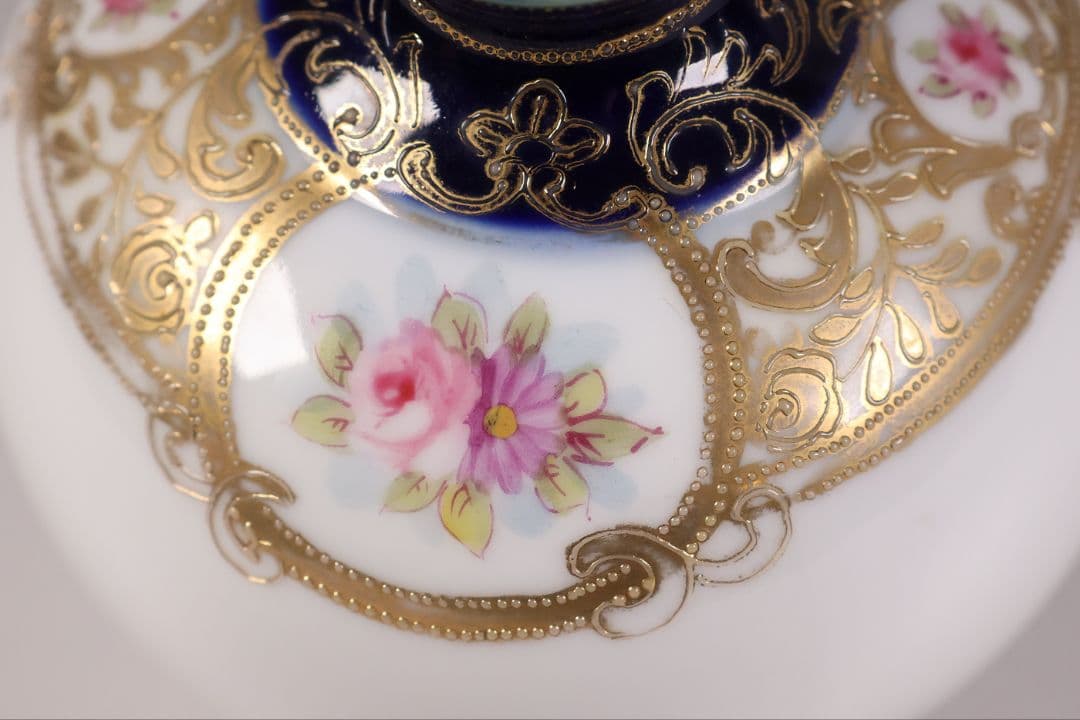 CM299】オールドノリタケ 花 薔薇 香水瓶 金彩 盛上 パフューム 明治