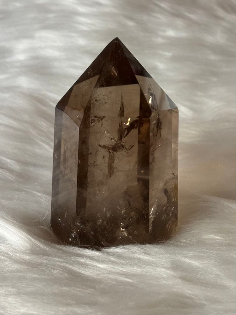 スモーキークォーツ　ポイント　六角柱　太め　725g レインボー　透明度　美麗