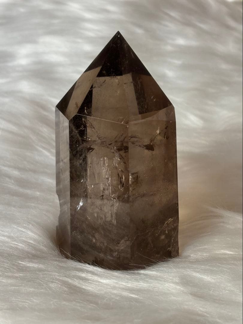 スモーキークォーツ　ポイント　六角柱　太め　725g レインボー　透明度　美麗