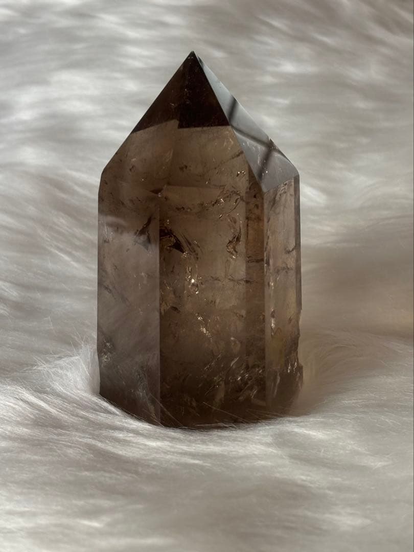 スモーキークォーツ　ポイント　六角柱　太め　725g レインボー　透明度　美麗