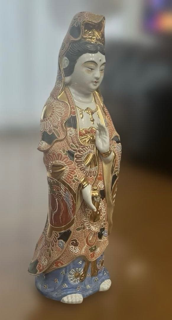 九谷焼　観音菩薩　金彩　美術置物　仏像　お守り