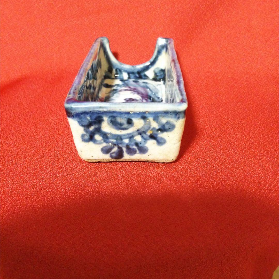 明治時代 レンゲ置き 山水絵柄