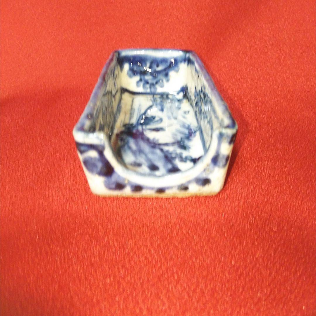 明治時代 レンゲ置き 山水絵柄