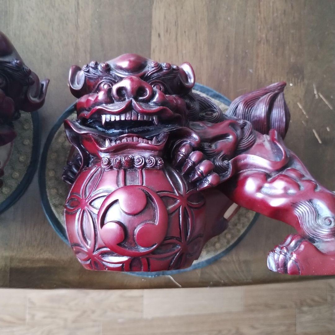 レトロ沖縄　シーサー置物　二体セットと鳥柄シート