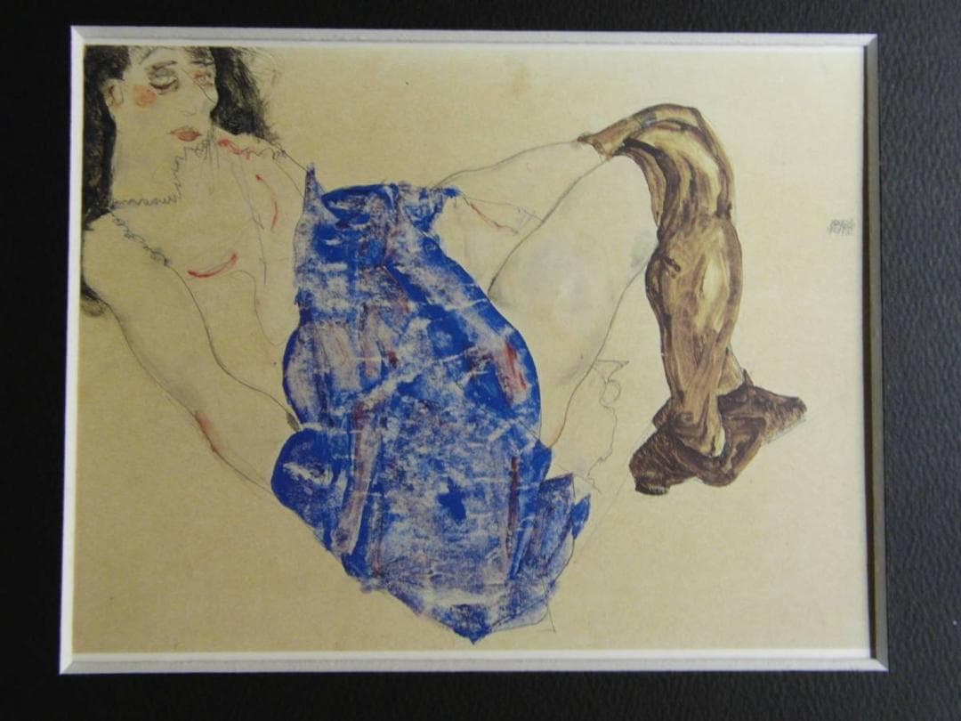 エゴン・シーレ、【腰に青い布をまとった黒髪の女】、希少な画集画