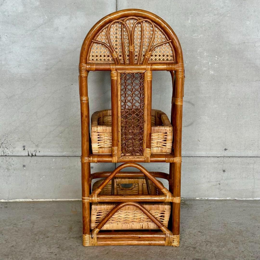 ✦ アンティーク調 ラタンキャビネット ✦ 2段バスケット付き収納ラック