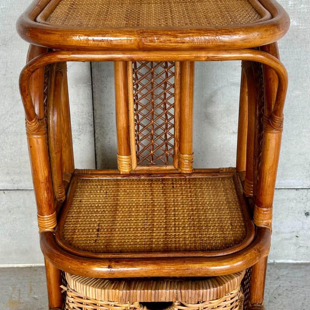 ✦ アンティーク調 ラタンキャビネット ✦ 2段バスケット付き収納ラック