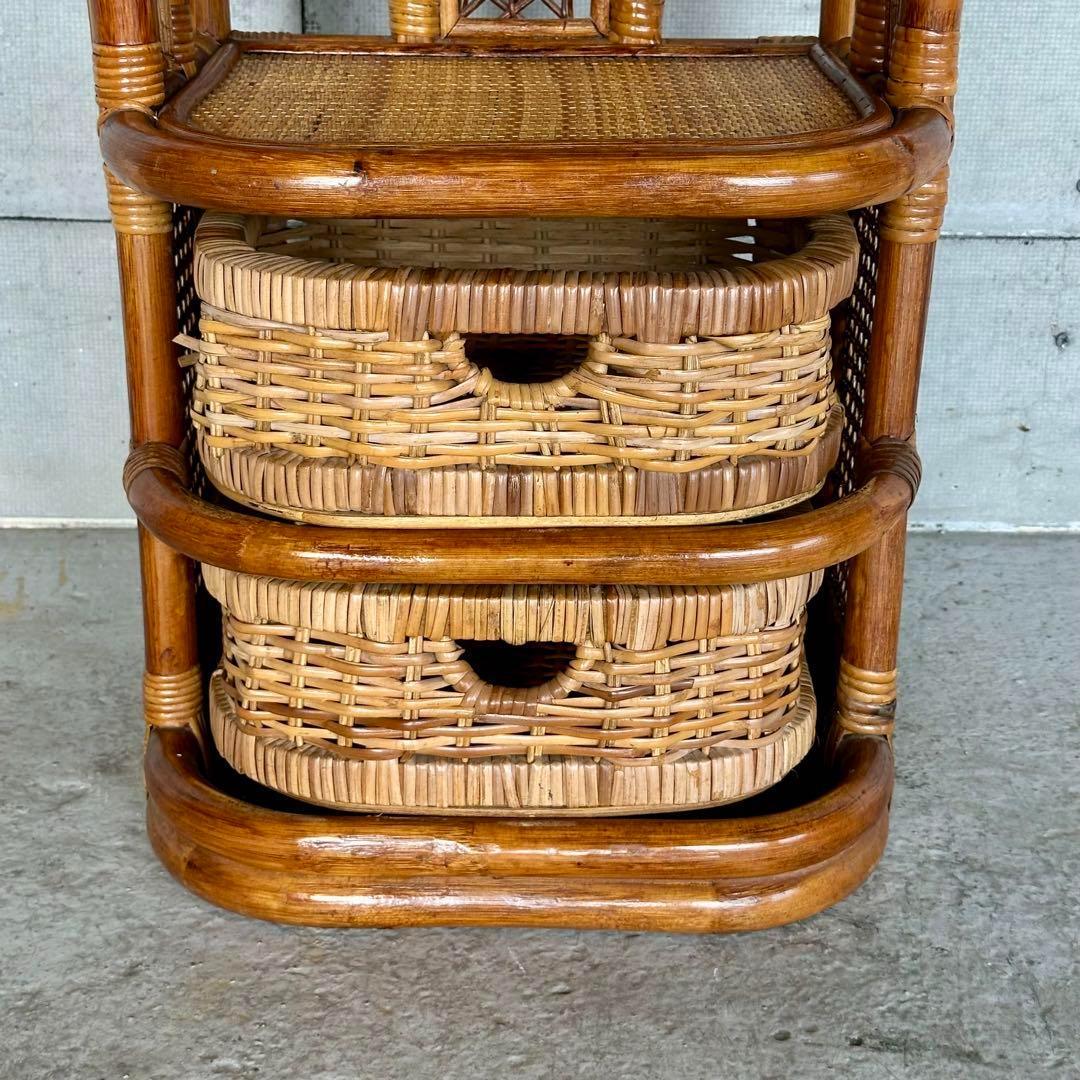 ✦ アンティーク調 ラタンキャビネット ✦ 2段バスケット付き収納ラック