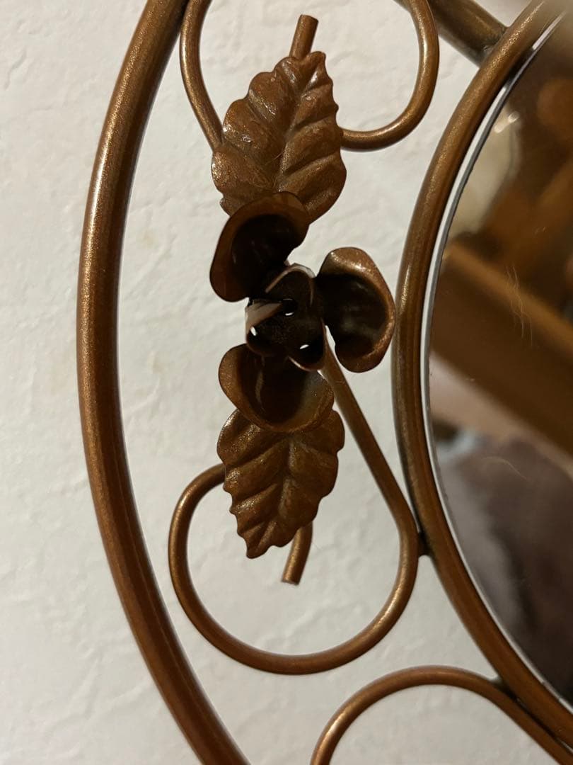 アンティーク調 照明付き ウォールミラー アイアンフレーム