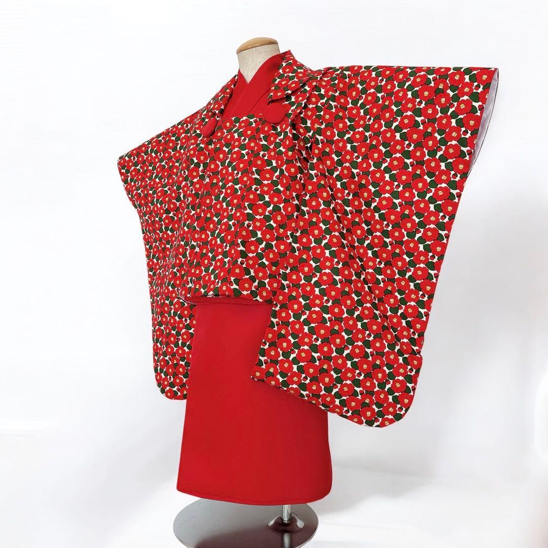 ［つばき］3歳 七五三 ꕤ 袖付被布着物4点セット