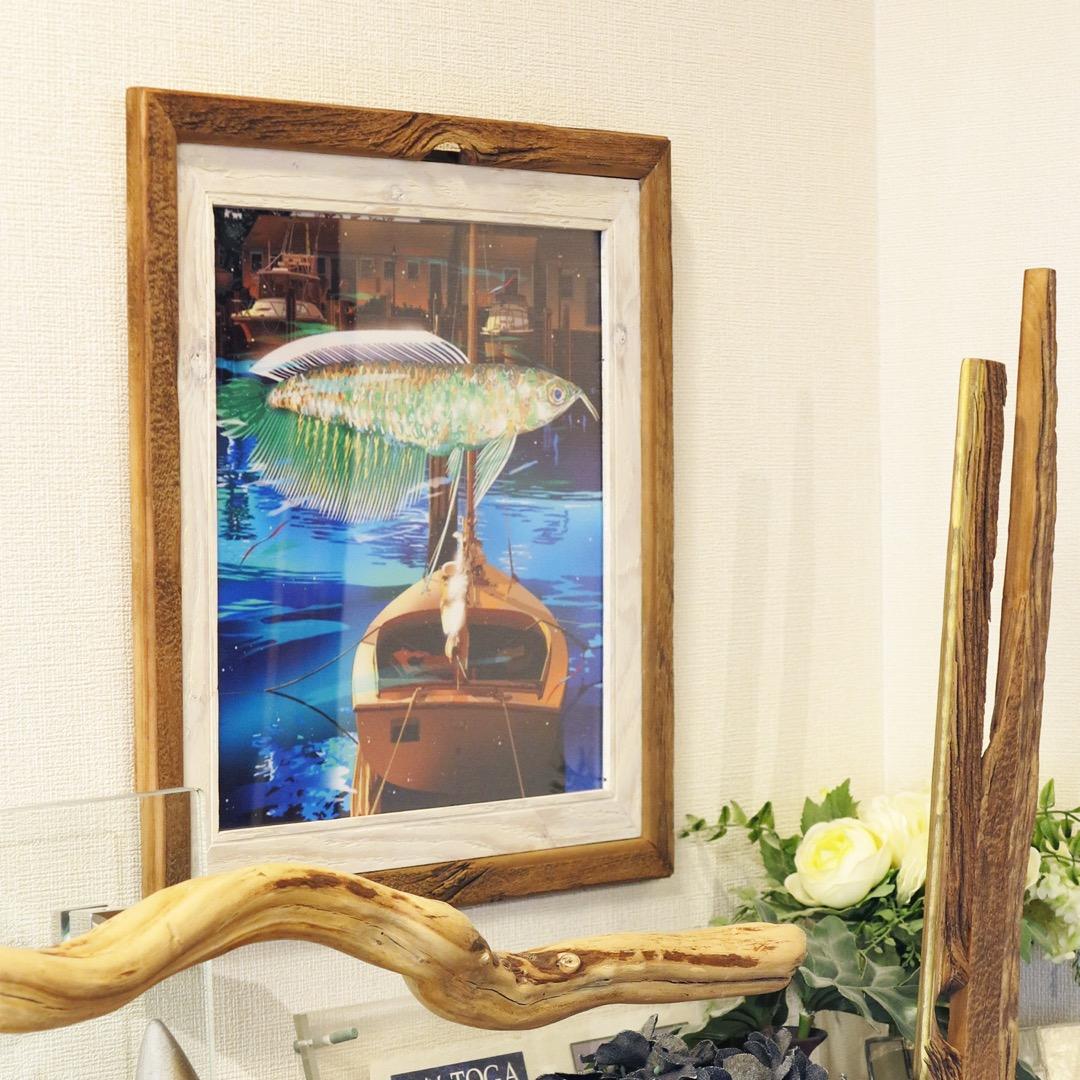 鈴木英人の作品「キーボードフィッシュ」の木製額装