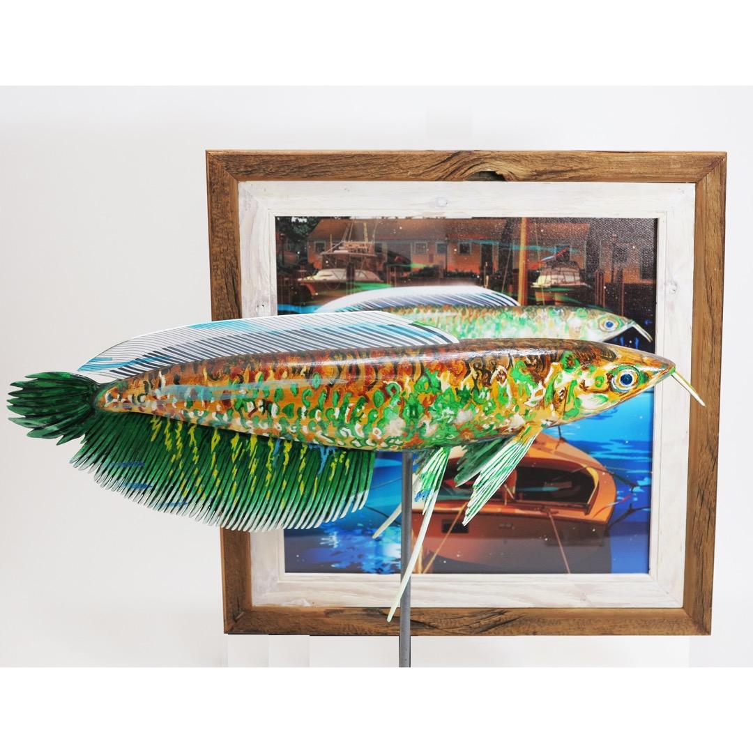 鈴木英人の作品「キーボードフィッシュ」の木製額装