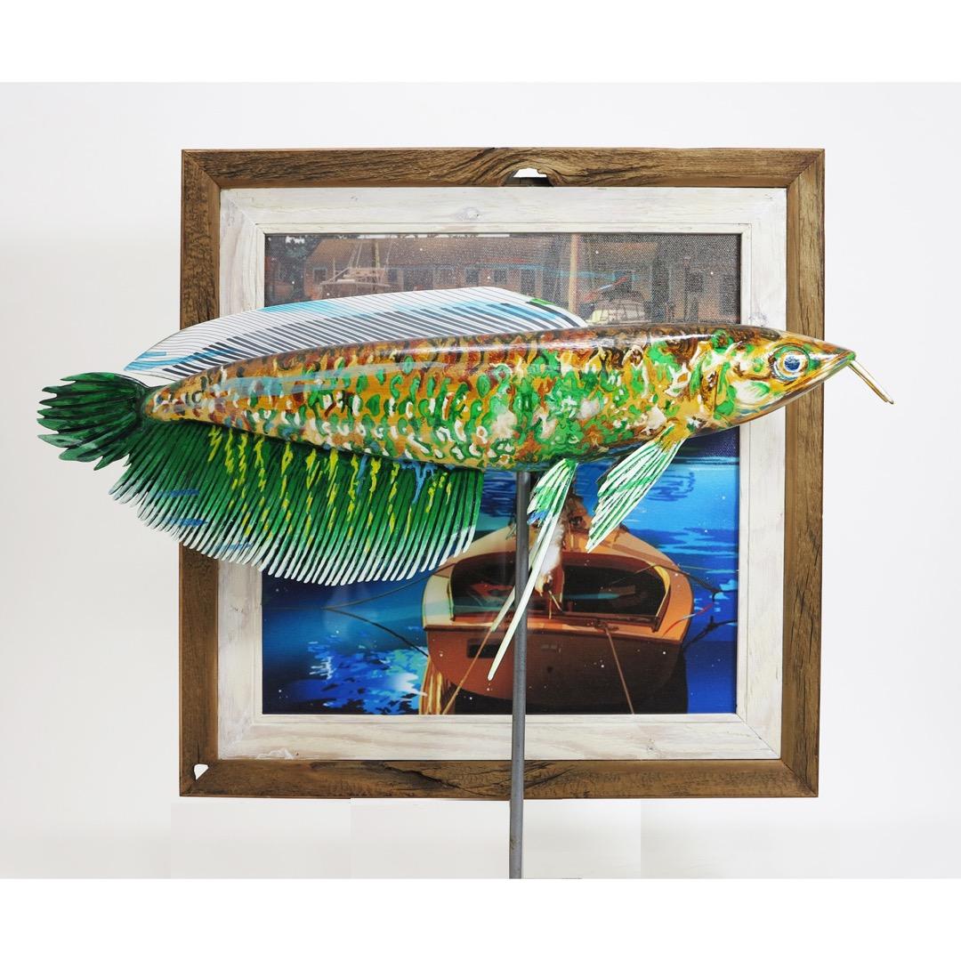 鈴木英人の作品「キーボードフィッシュ」の木製額装