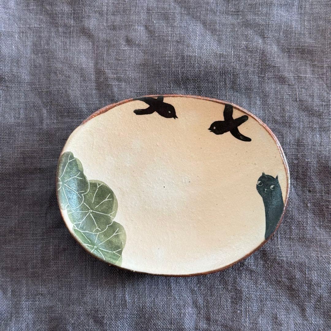 激レア一点もの　大谷桃子さん黒猫の柄違い小皿4点揃え