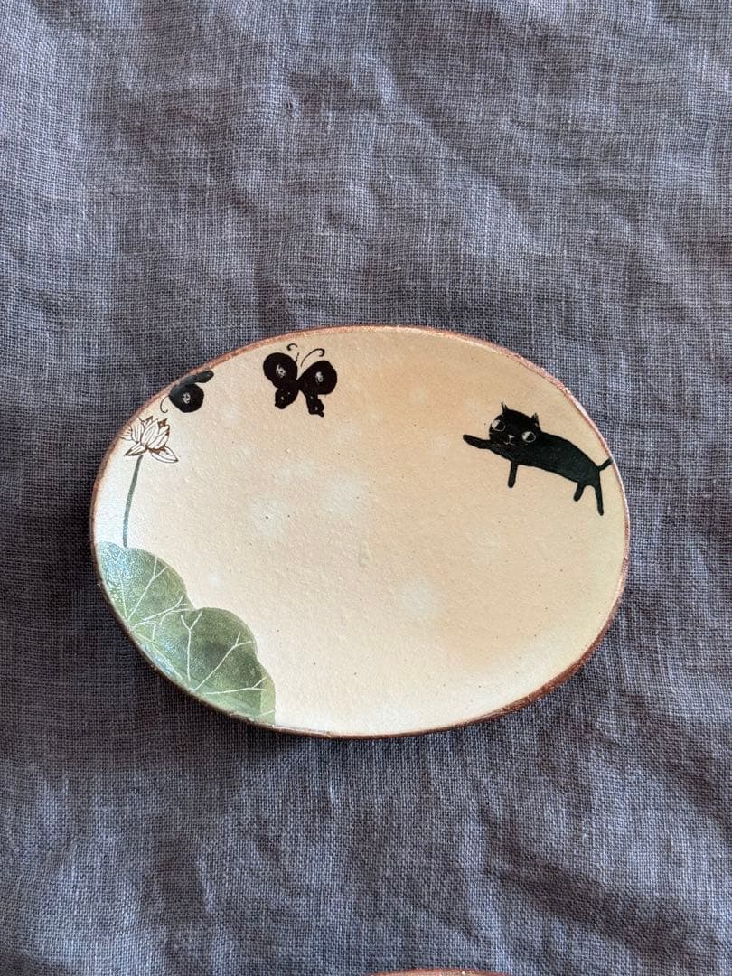 激レア一点もの　大谷桃子さん黒猫の柄違い小皿4点揃え