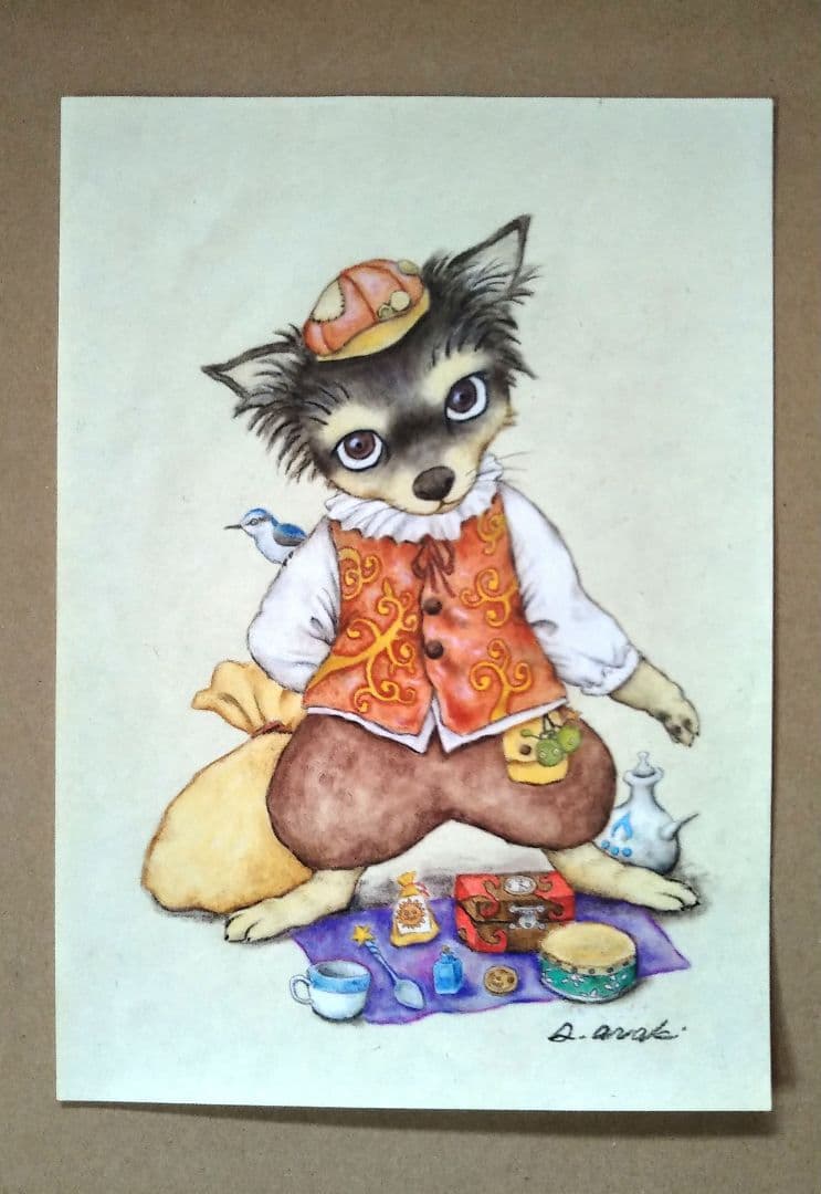 【原画】『雑貨屋ナッツ』（チワワ　犬　パステル画　絵画）
