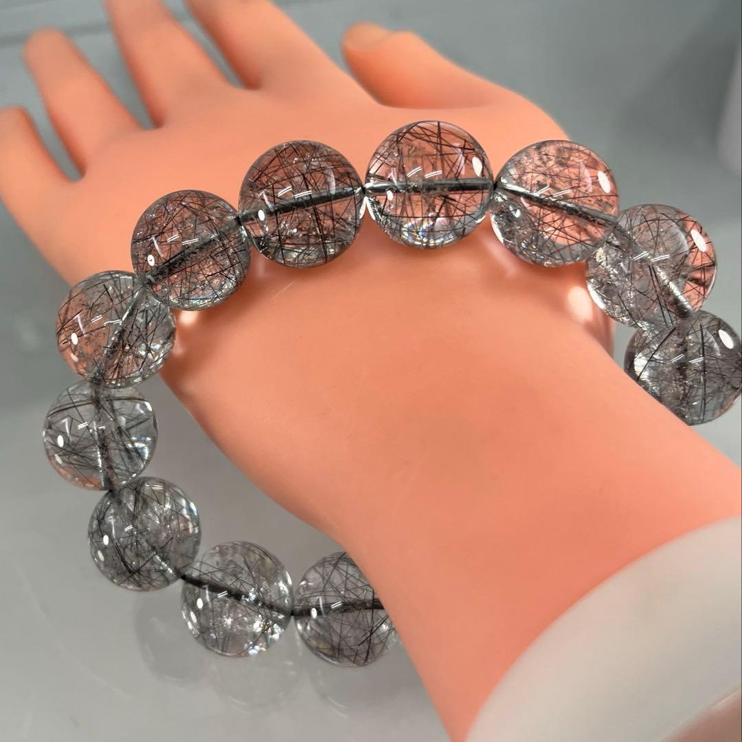 BRY0886☆men'sブラックルチル16㎜玉ブレスレット☆高品質天然石　美品