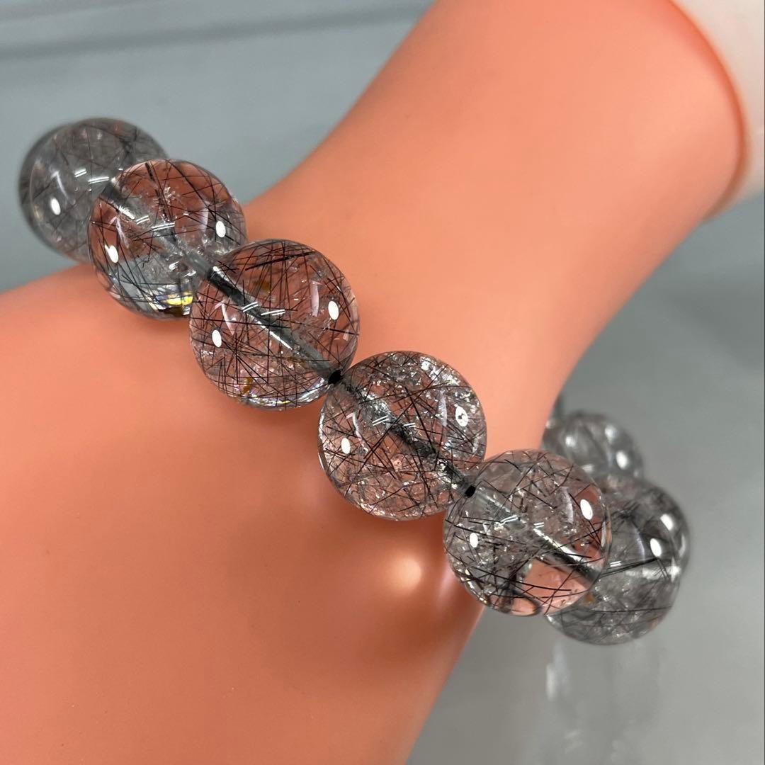 BRY0886☆men'sブラックルチル16㎜玉ブレスレット☆高品質天然石　美品