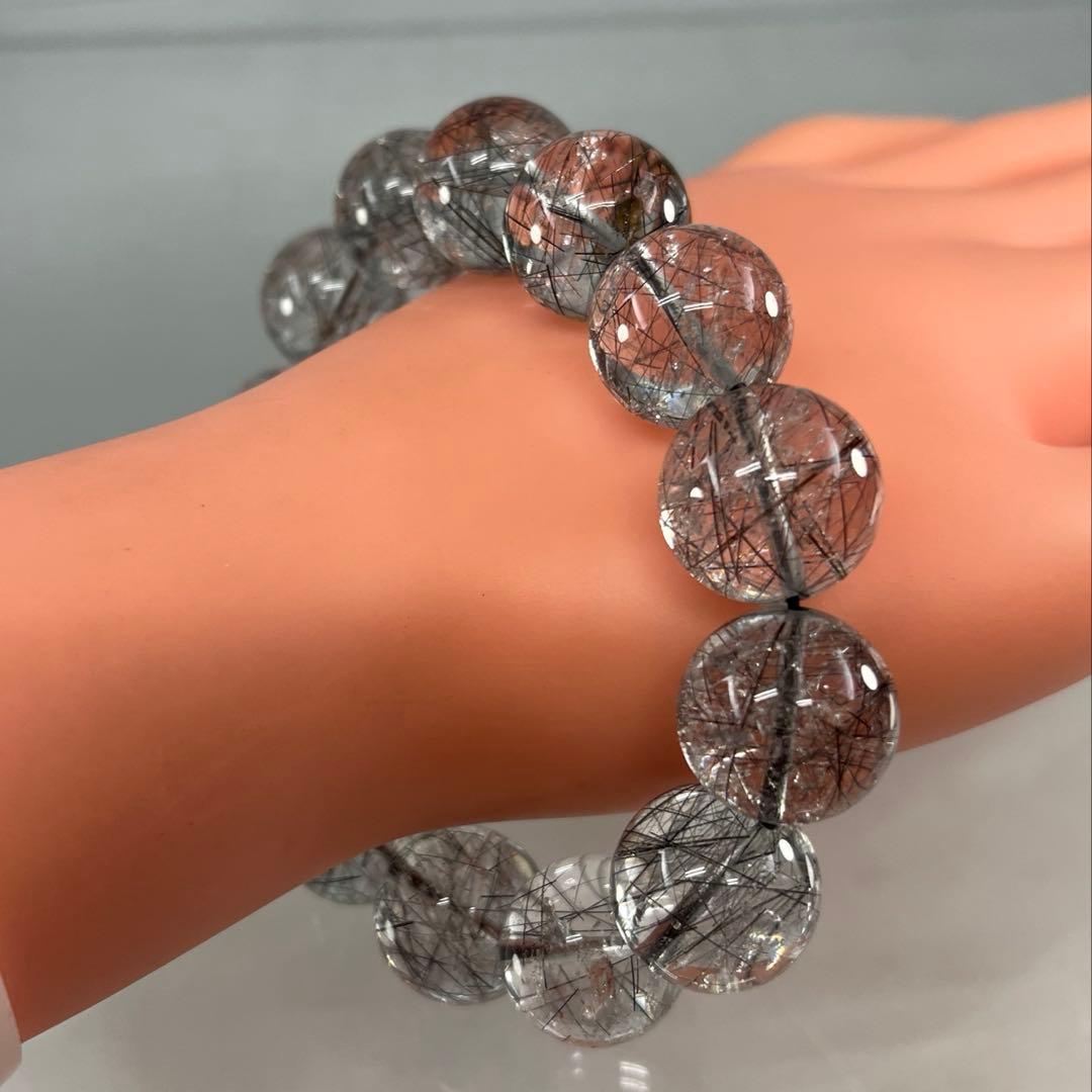 BRY0886☆men'sブラックルチル16㎜玉ブレスレット☆高品質天然石　美品