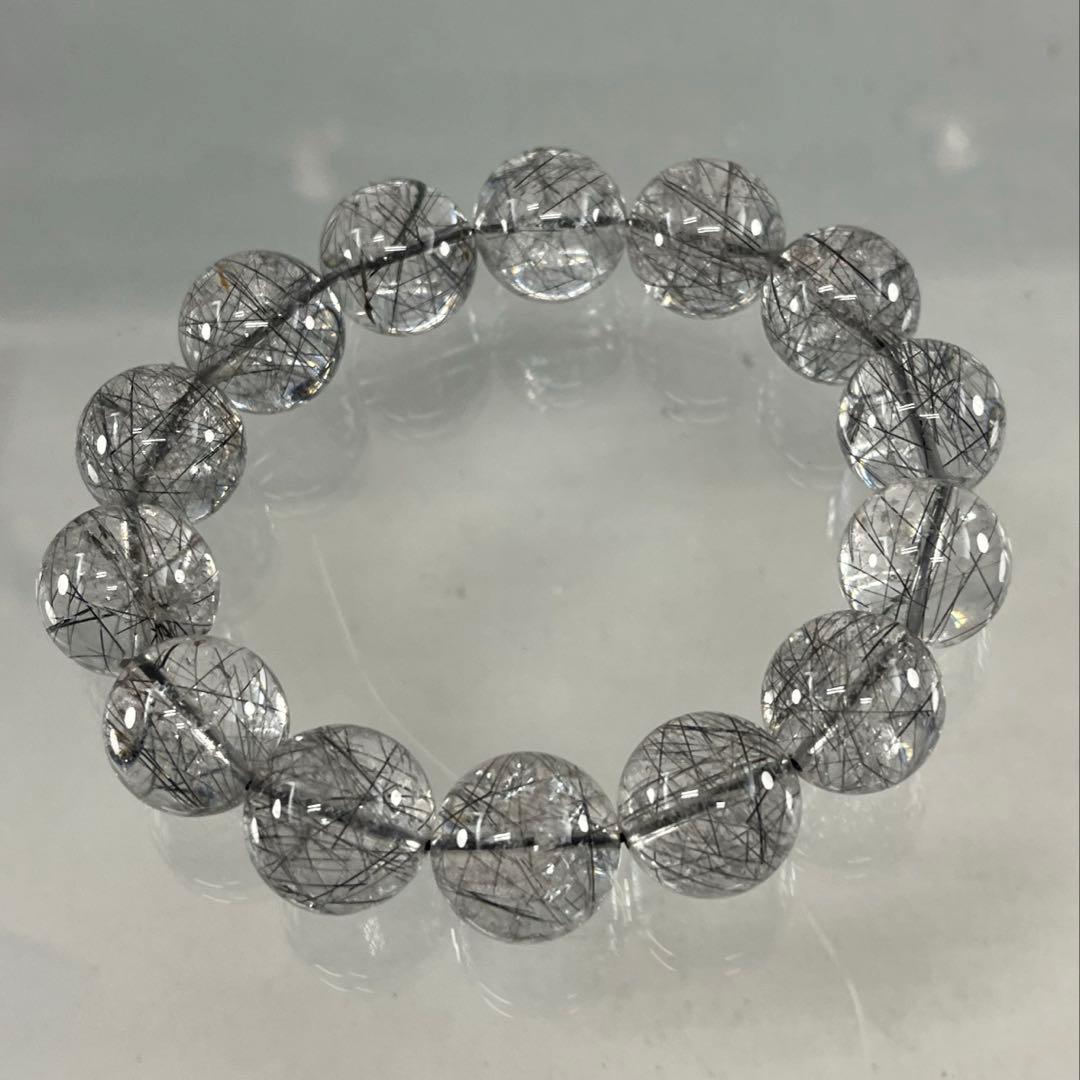 BRY0886☆men'sブラックルチル16㎜玉ブレスレット☆高品質天然石　美品