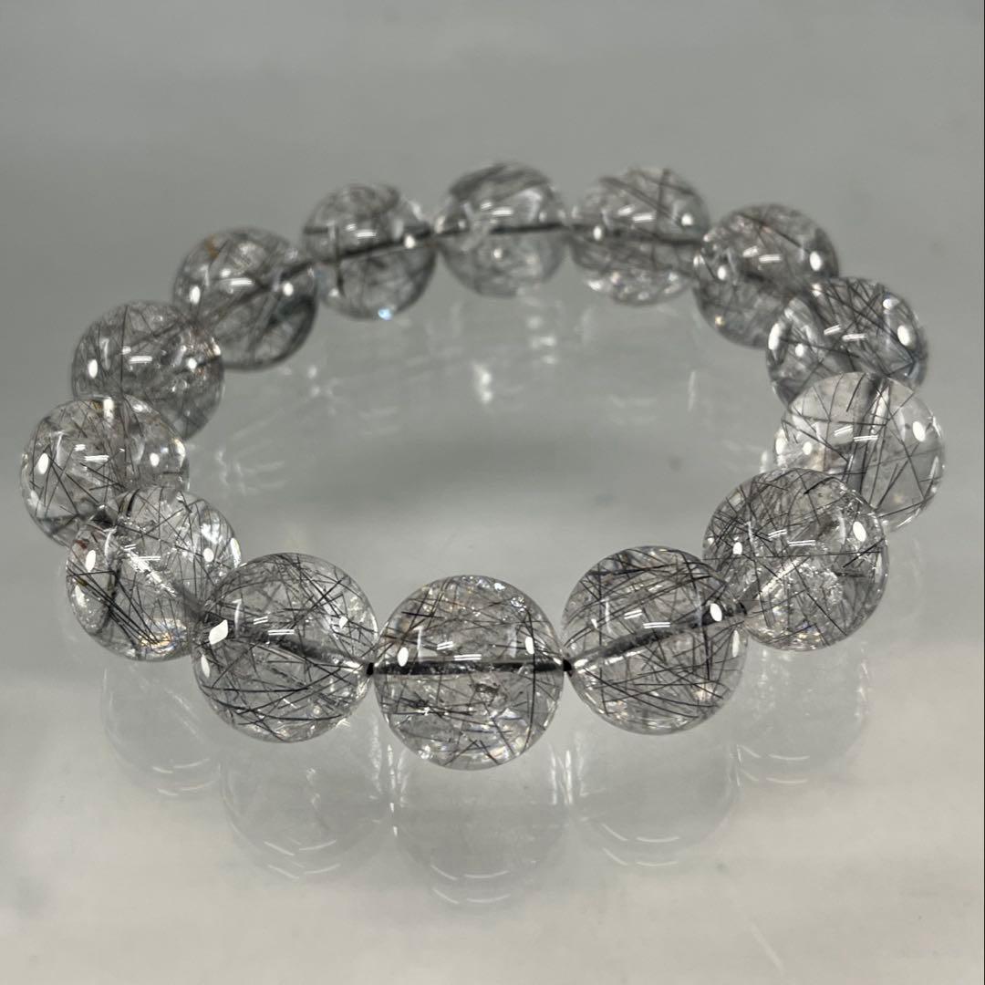 BRY0886☆men'sブラックルチル16㎜玉ブレスレット☆高品質天然石　美品