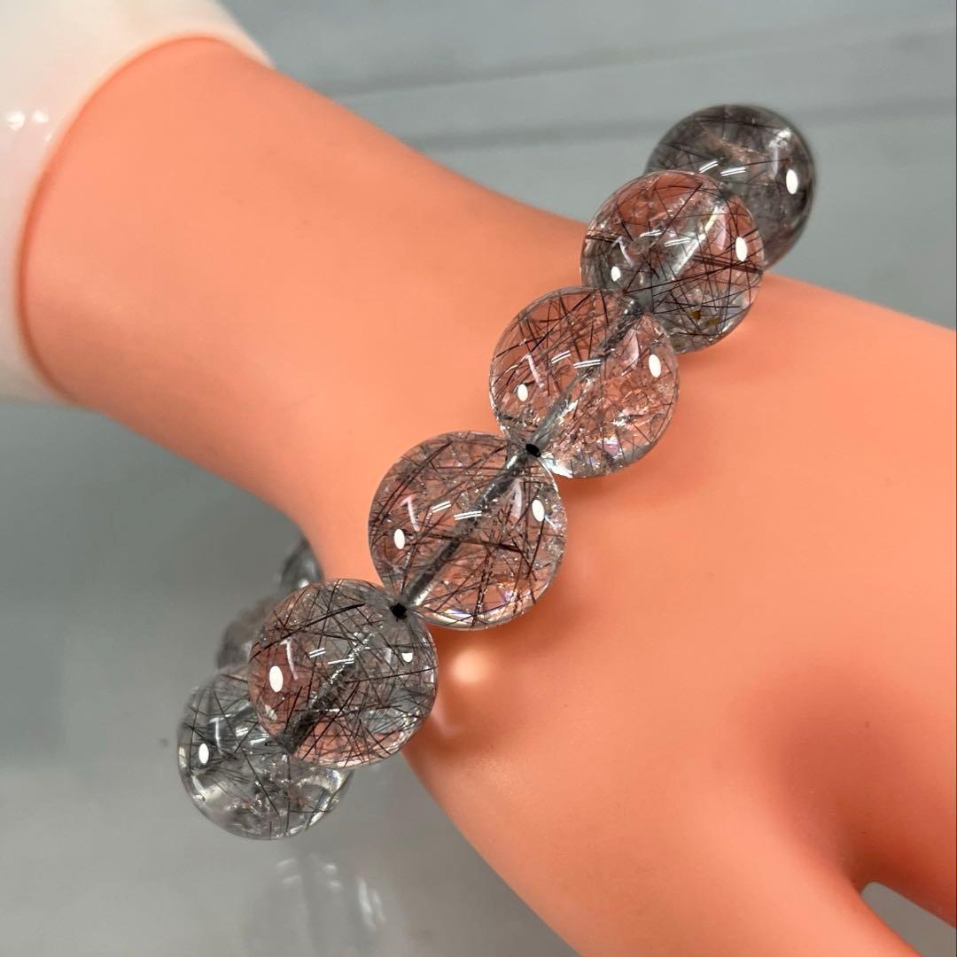 BRY0886☆men'sブラックルチル16㎜玉ブレスレット☆高品質天然石　美品